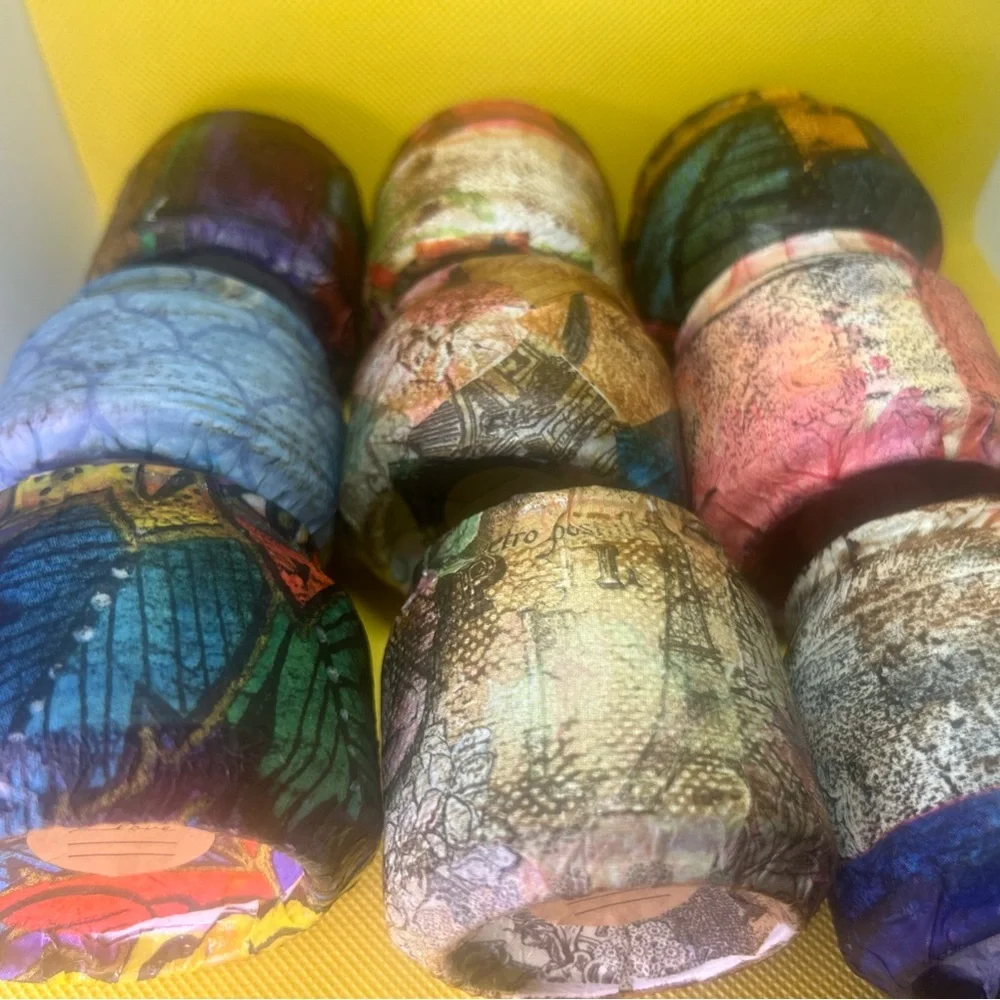 Blue and Cream Rustic Candle Holders - Picture 3 of 10